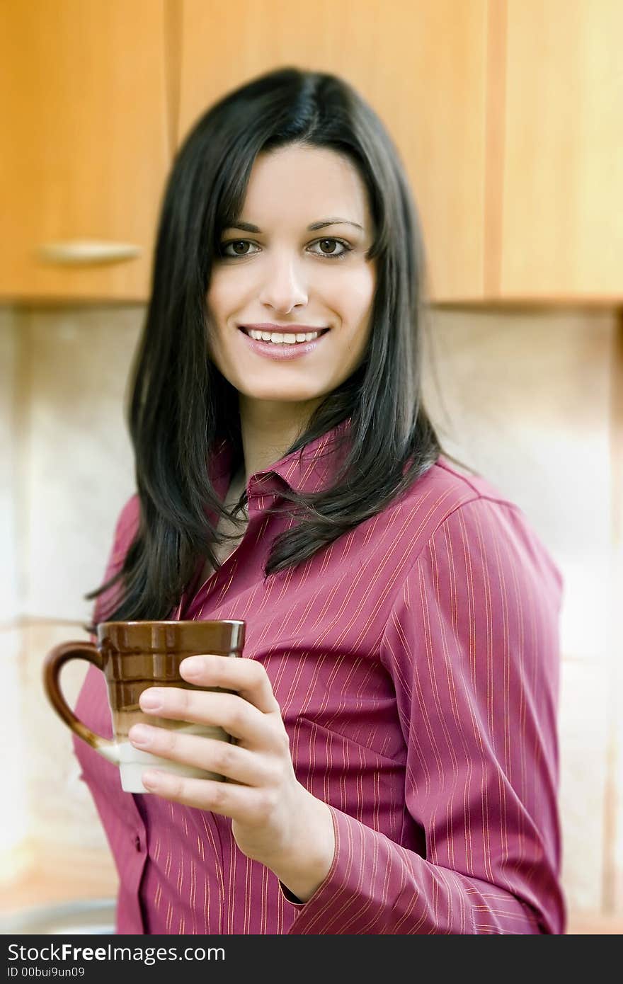 Happy businesswoman having break with coffee. Happy businesswoman having break with coffee