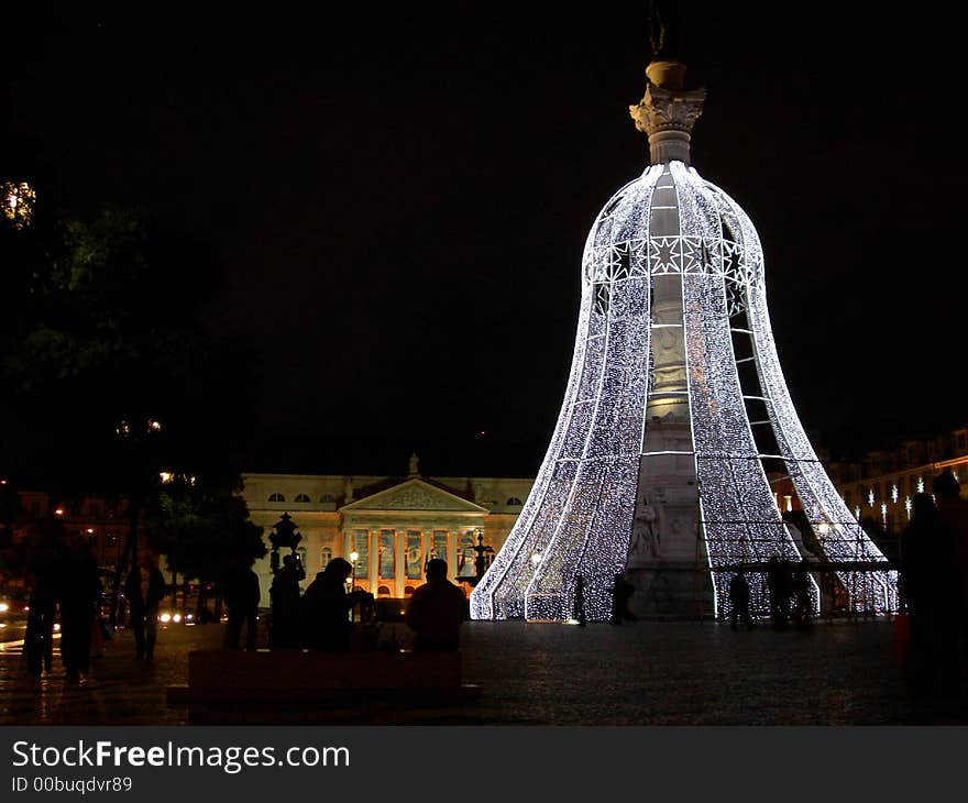 Night scene in a Lisbon plaza on christmas. Night scene in a Lisbon plaza on christmas