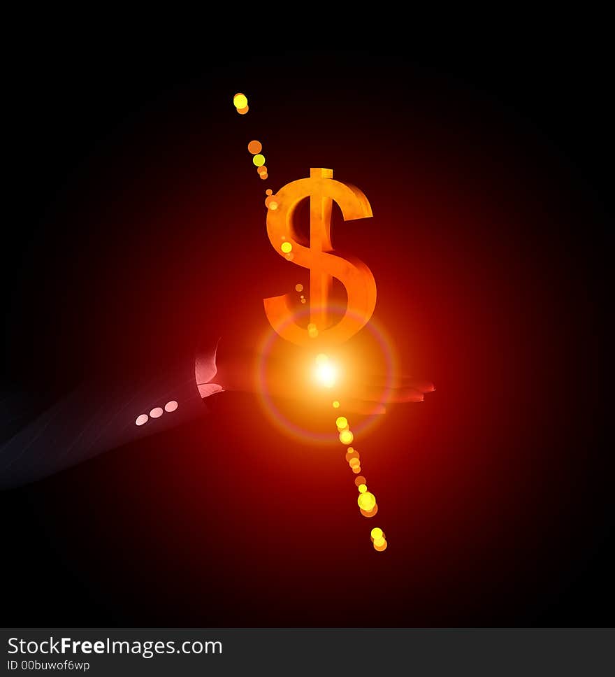 An glowing American Dollar sign held in a businessman's hand. An glowing American Dollar sign held in a businessman's hand.