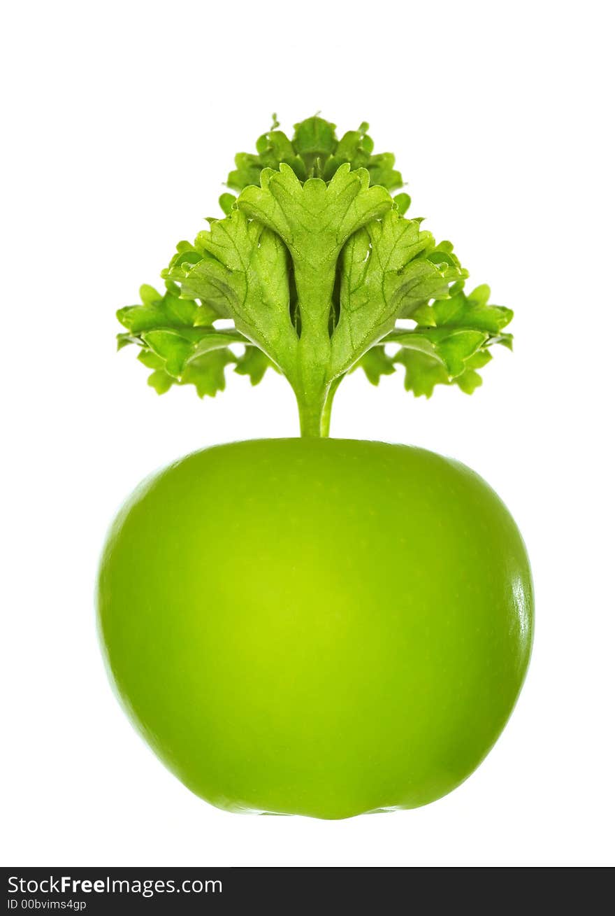 Green apple with braid. Isolated over white background