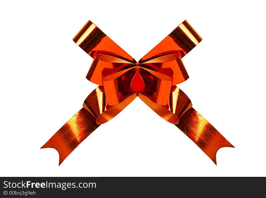 Red fancy box bow. Isolated over white background