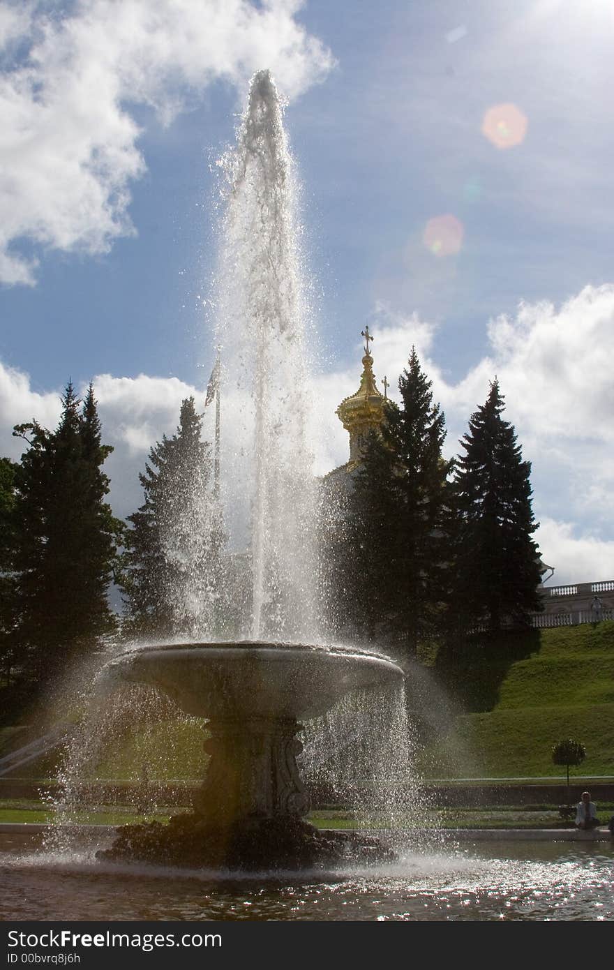 Close-up of big fountain in Saint Petersburg, Russia