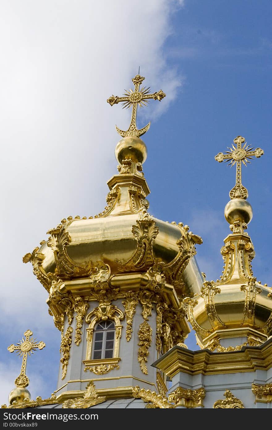 Cupolas of russian orthodox church with golden crosses in sainct petersburg russia. Cupolas of russian orthodox church with golden crosses in sainct petersburg russia