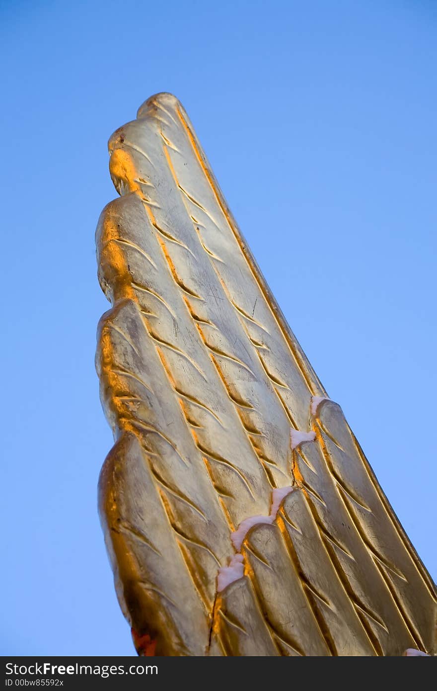 Wing of a statue of a griffin in St.-Petersburg on a background of the sky. Wing of a statue of a griffin in St.-Petersburg on a background of the sky