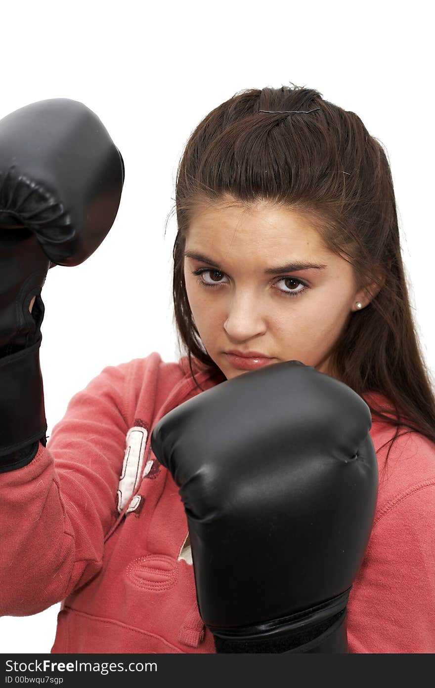 Teen girl in boxing gloves. Teen girl in boxing gloves