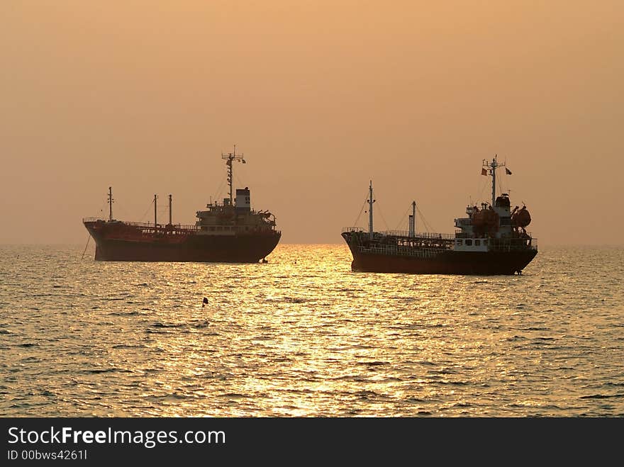 Two ships at anchor