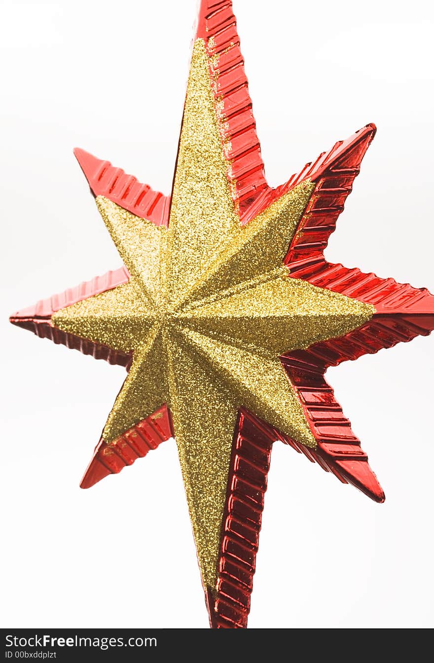 A gold and red Christmas star.