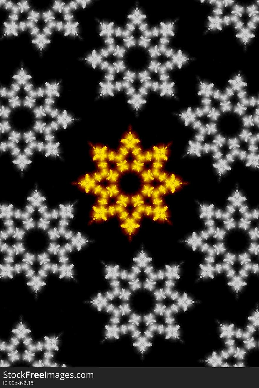 Illustration of snowflakes one is golden. Illustration of snowflakes one is golden