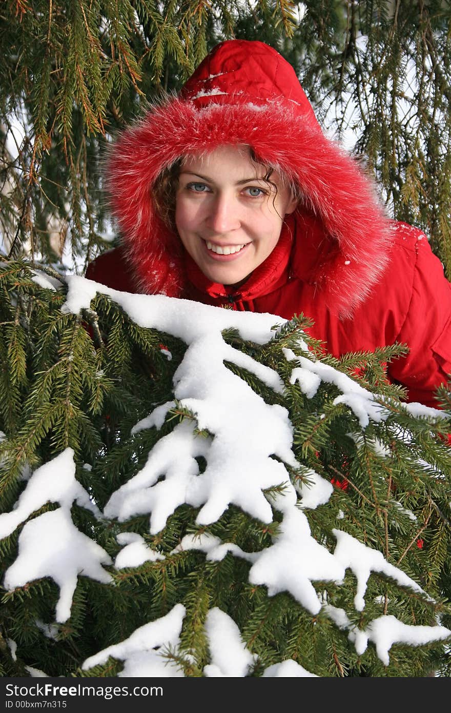 Winter tree and woman