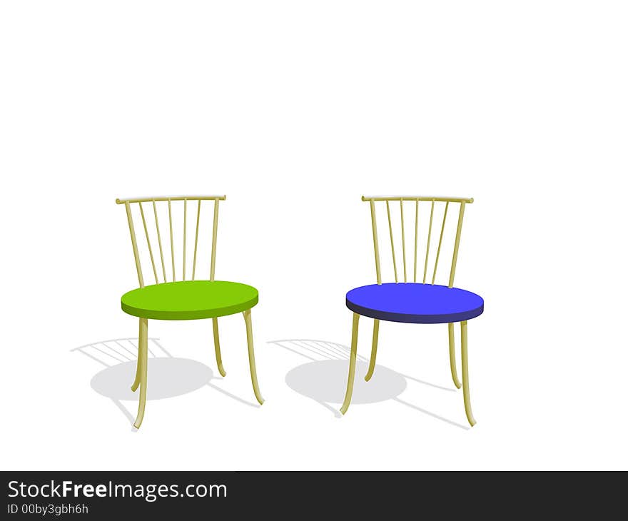 Two chairs with color seats (isolated on a white background)