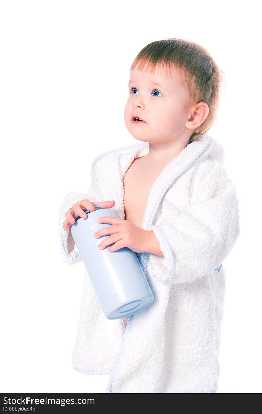 Beauty baby inbathrobe with plastic jar