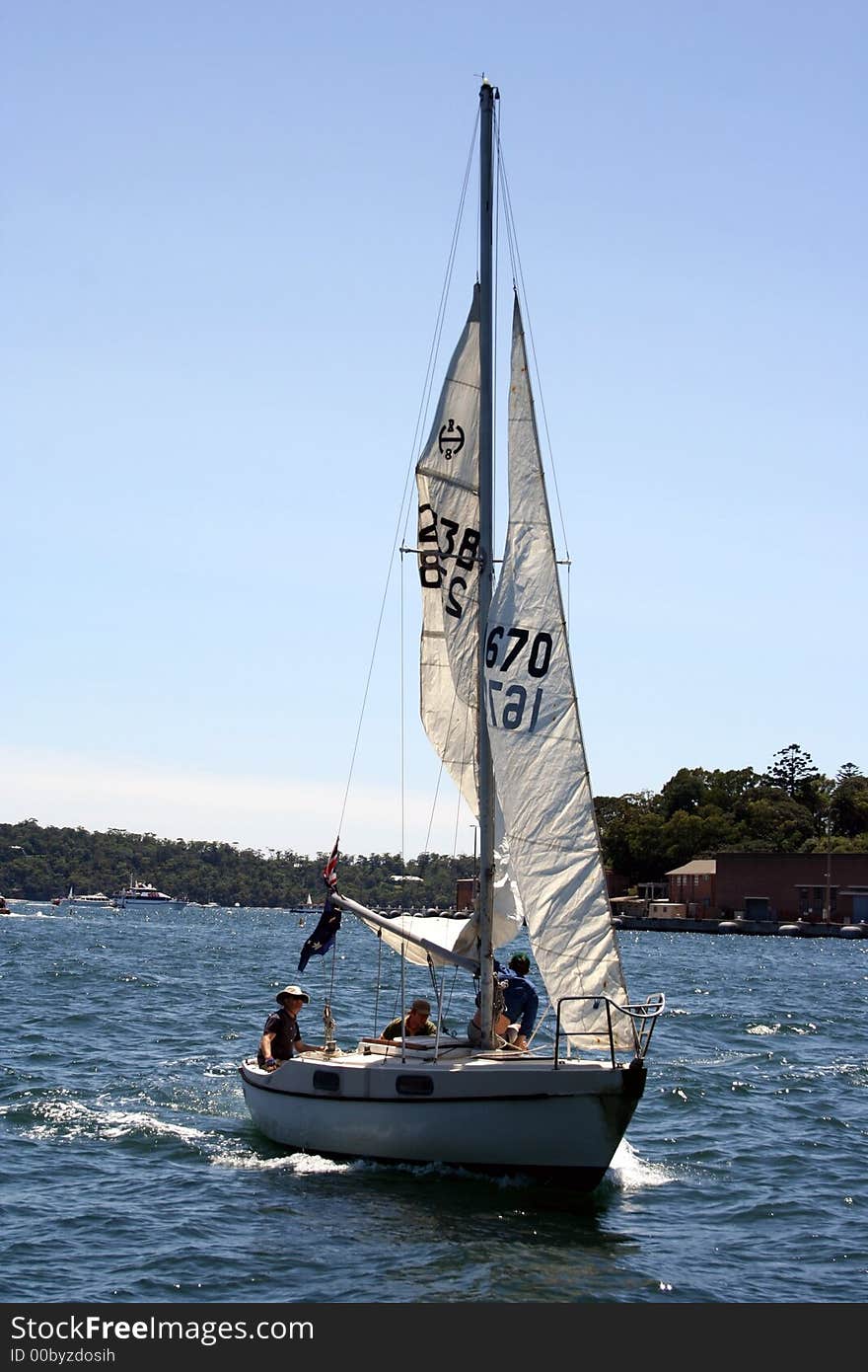 Sail Boat in Sydney Harbour at the start of the Sydney to Hobart Yacht Race, Sydney, Australia