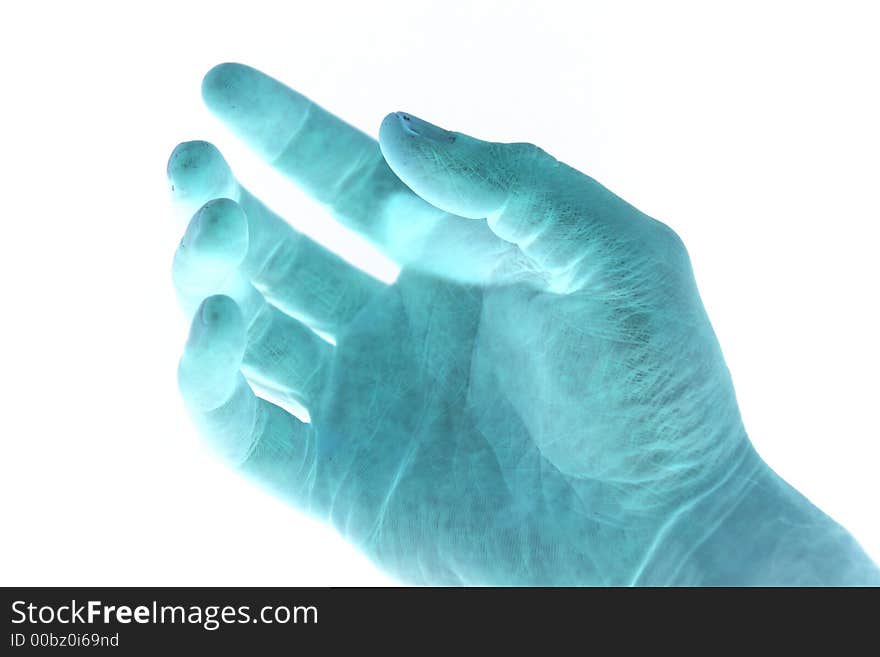 Blue hand on a white background. Blue hand on a white background