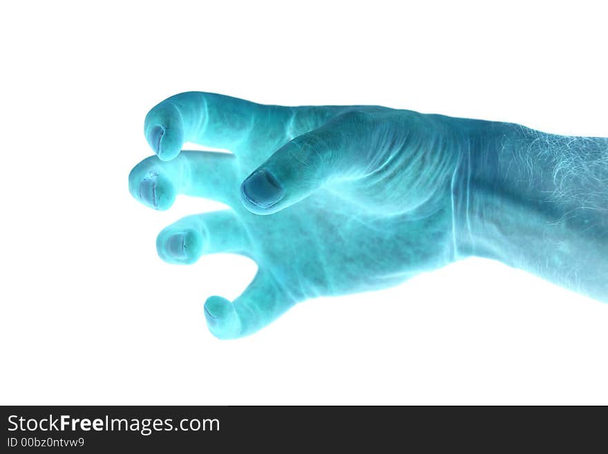 Blue hand on a white background. Blue hand on a white background