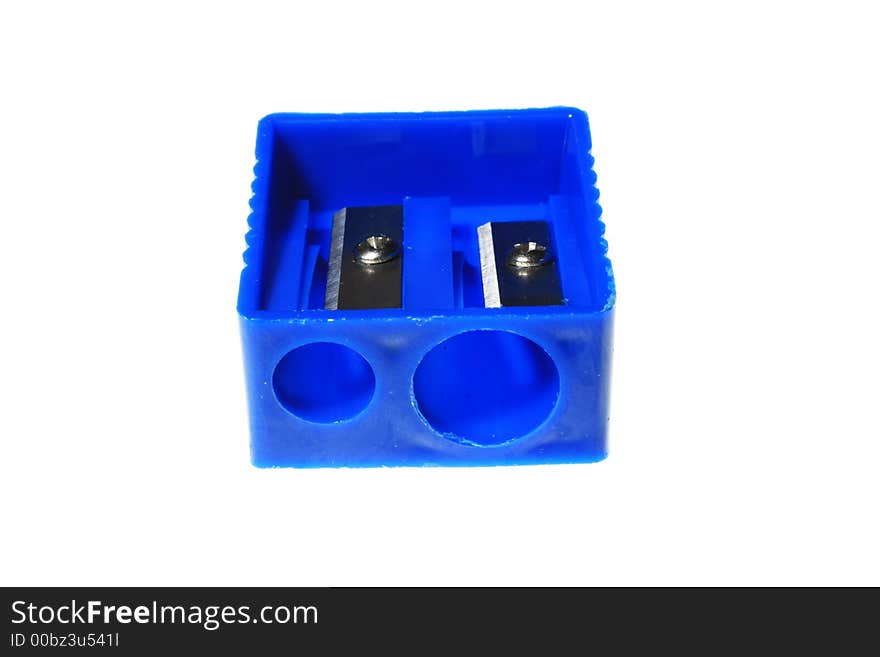 Blue color sharpener for pencils with white background