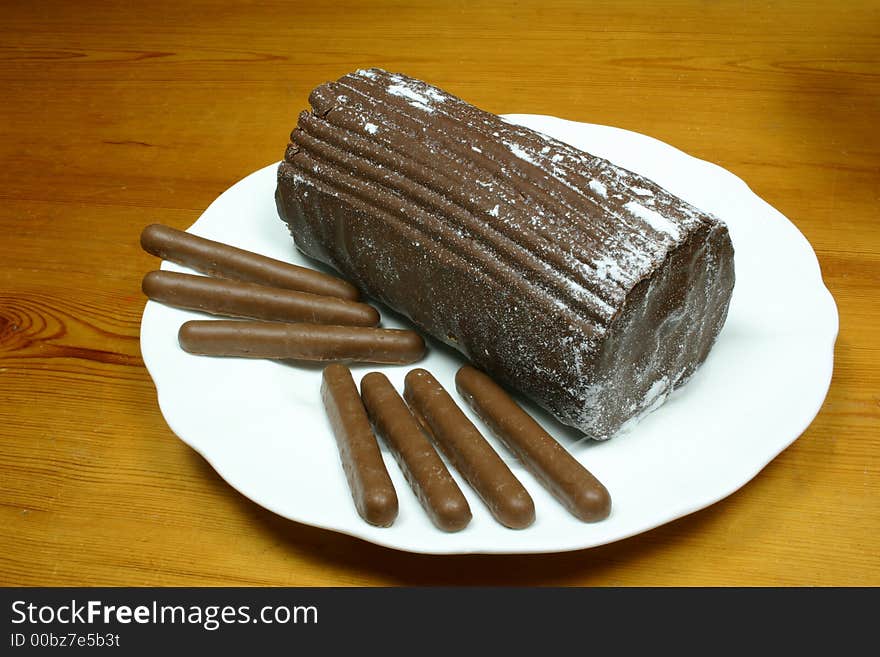 Yulelog and chocolate finger biscuits