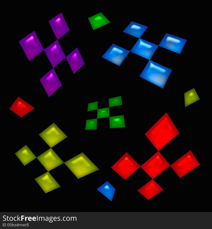 Floating neon squares on black background abstract. Floating neon squares on black background abstract