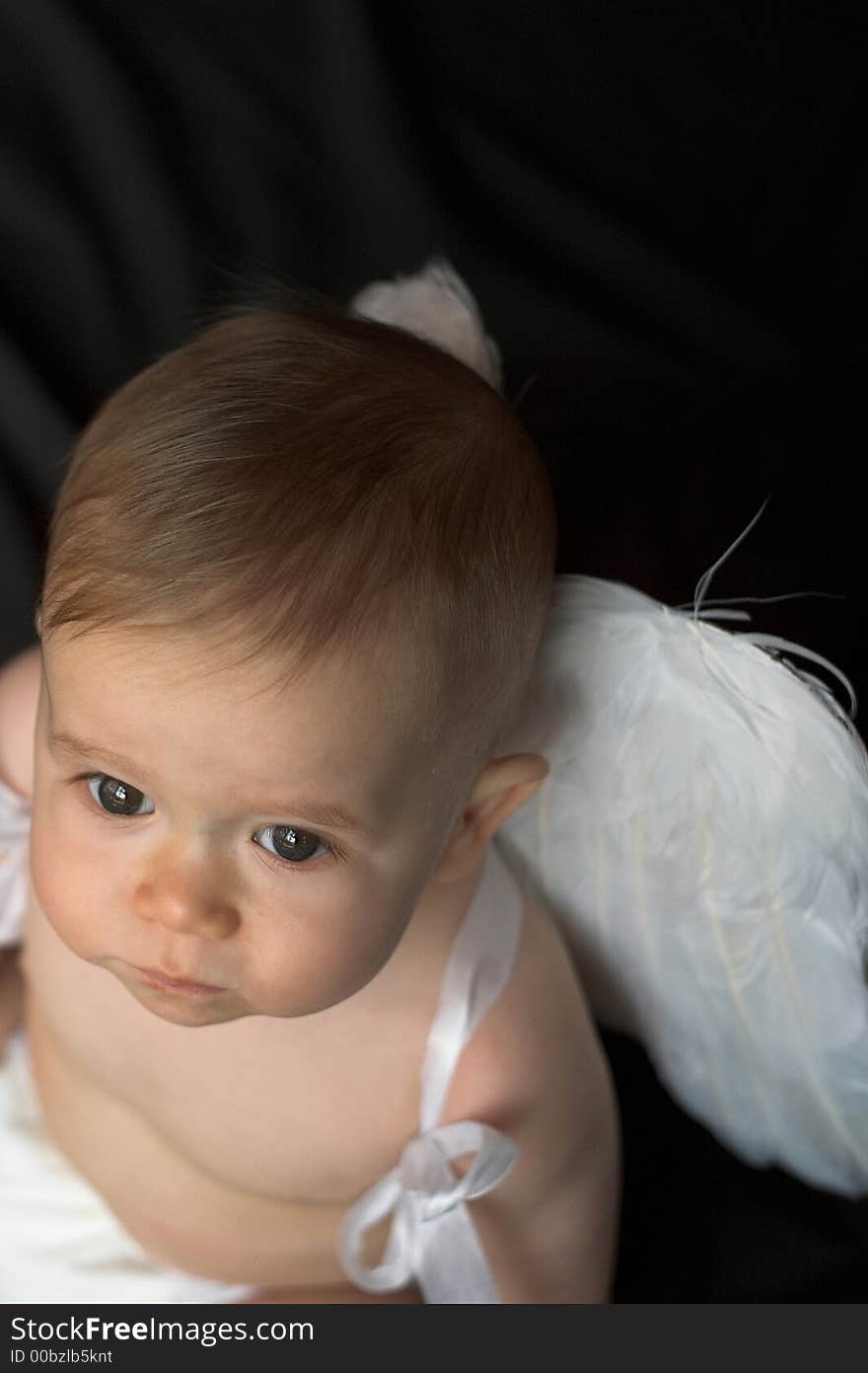 Image of baby wearing angel wings. Image of baby wearing angel wings