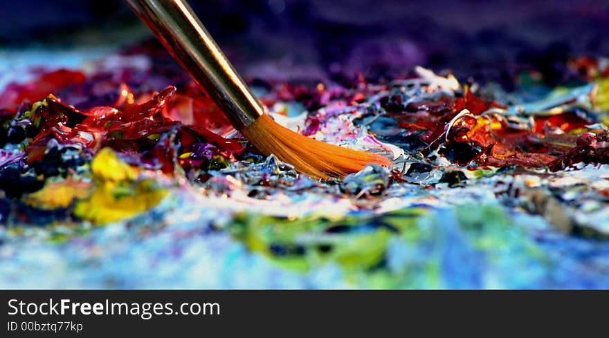 Brush becoming damp in painting of several colors. Brush becoming damp in painting of several colors