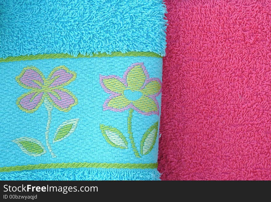 Beautiful fresh and washed colorful bathroom towels