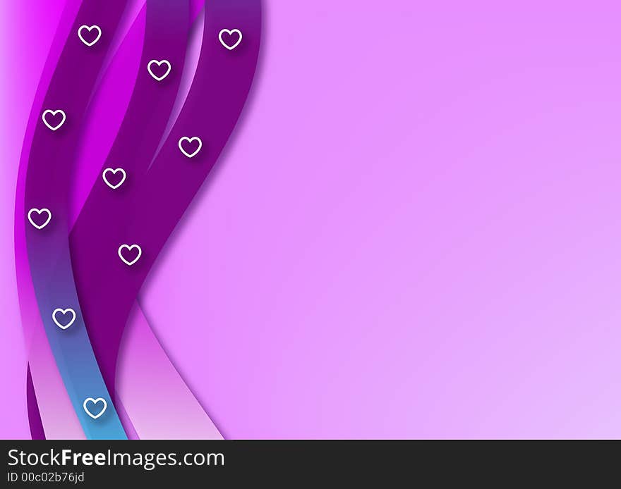 Purple background with ribbons and love hearts. Purple background with ribbons and love hearts