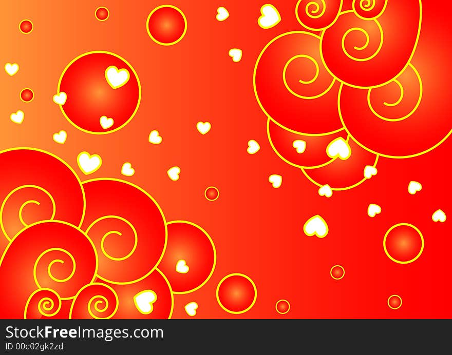 Red Waves And Hearts Background