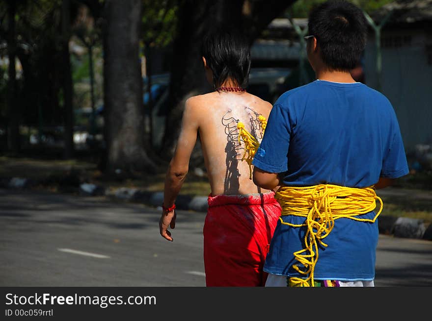 Devotees repaying to the GOD after wish met during a thaipusam kavadi festival