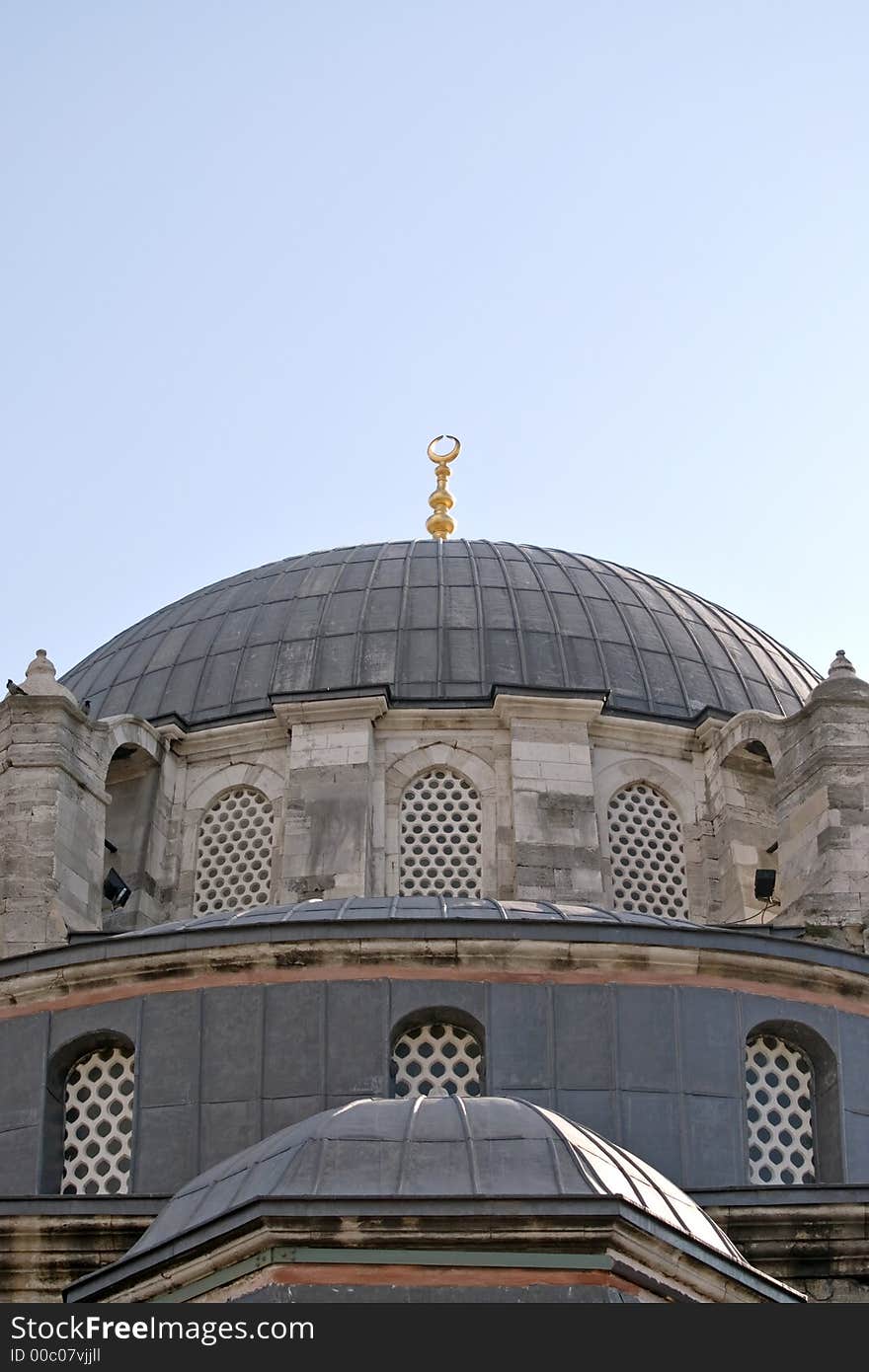 Dome of Bayazid Mosque in Istanbul, Turkey, with empty space for the designer. Dome of Bayazid Mosque in Istanbul, Turkey, with empty space for the designer