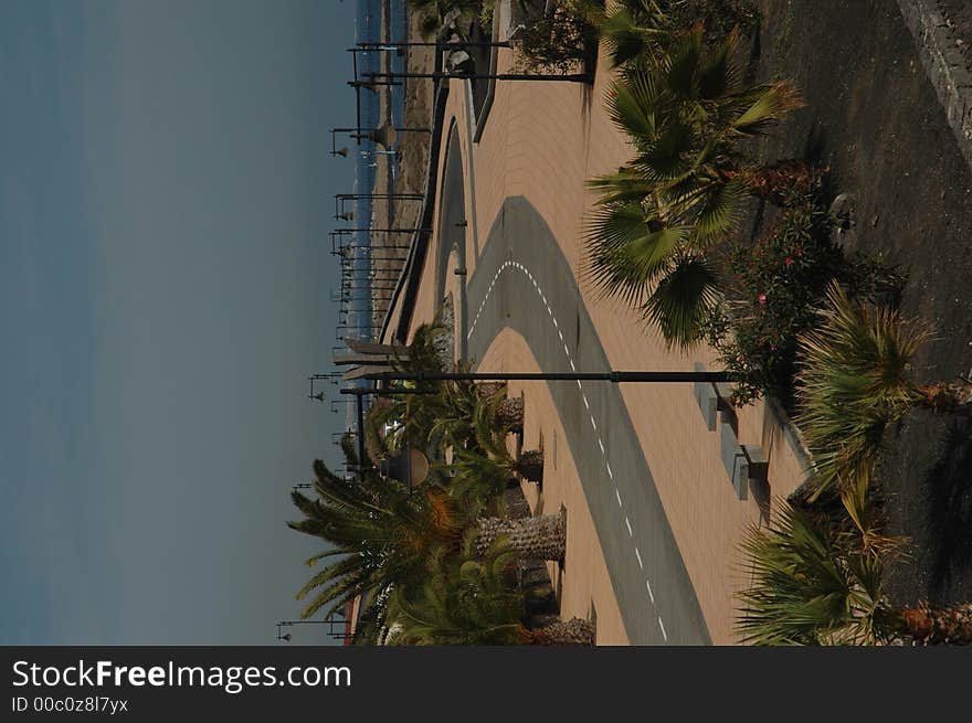 Coastline Watch tower view with paved area lanzarote