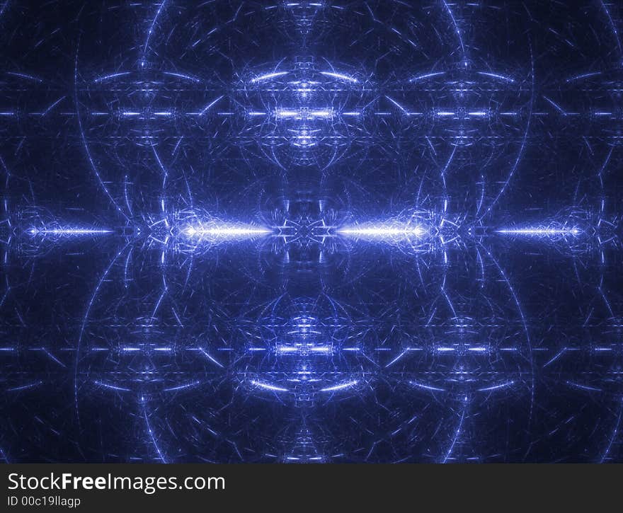 Fractal rendering of blue lines and curves on black