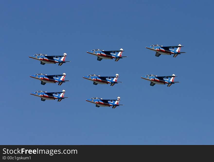 Eight jet powered steel bords at airshow. Eight jet powered steel bords at airshow