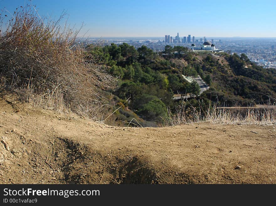 View of Los Angeles from Griffith Park western landscape. View of Los Angeles from Griffith Park western landscape