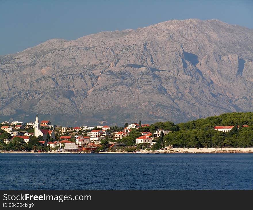 Scenery with small town and big mountain. Scenery with small town and big mountain.