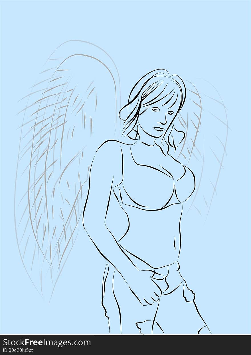 Drawn style of a woman with angel's wings.