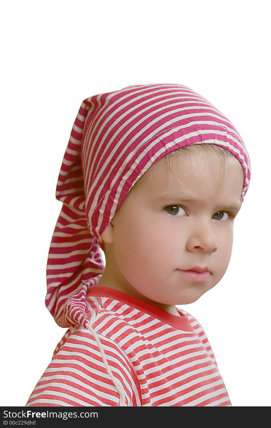 Little boy in stripped cap portrait isolated with clipping path