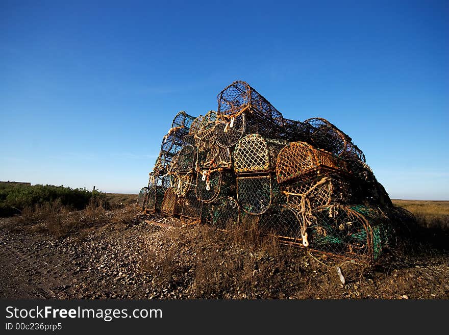 A stack of old Lobster pots. A stack of old Lobster pots