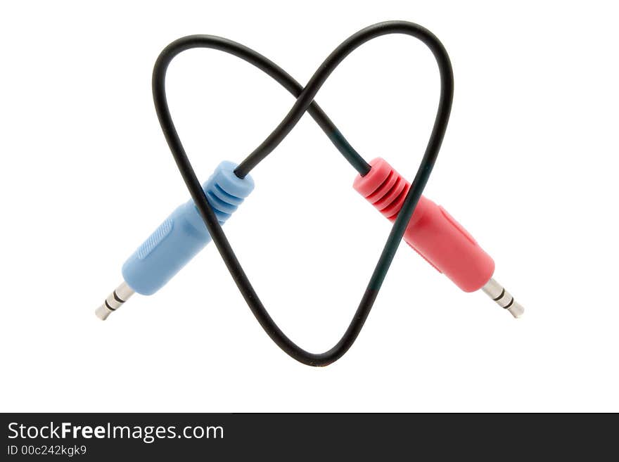 Cable connector heart with two colored jackplug. Cable connector heart with two colored jackplug