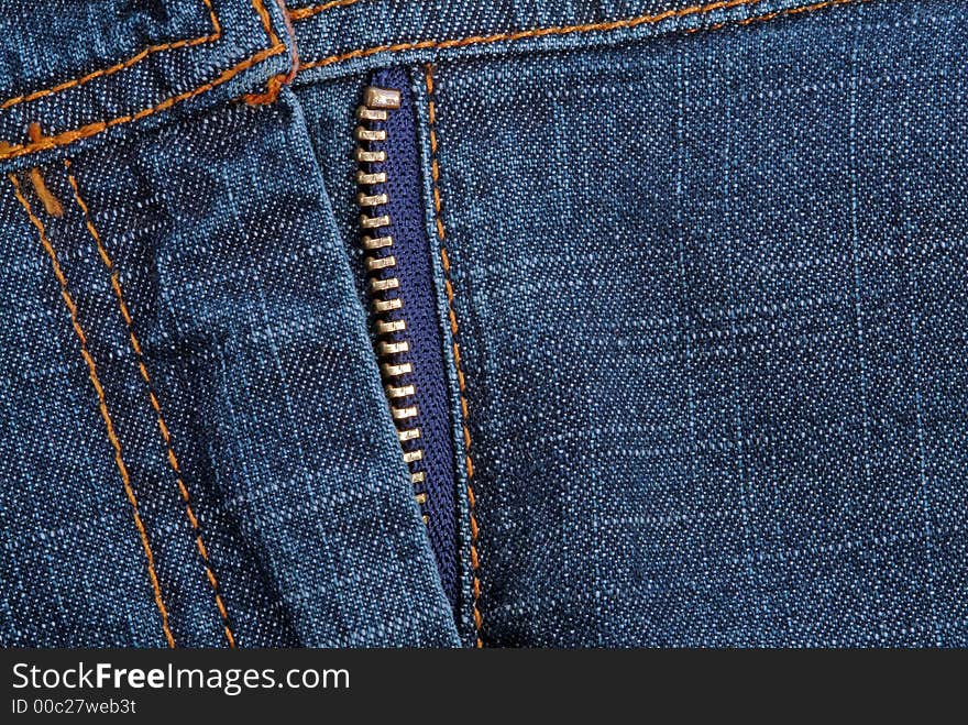 Blue denim jeans pants fabric and zipper