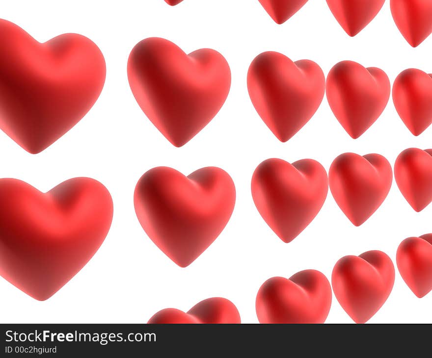 3d rendered illustration of red hearts