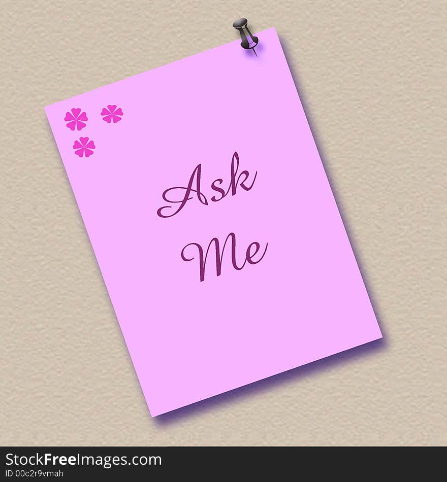 Pink note posted on textured background clip art or poster