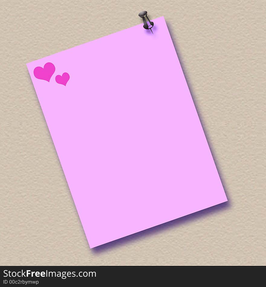 Pink note posted on textured background clip art or poster. Pink note posted on textured background clip art or poster