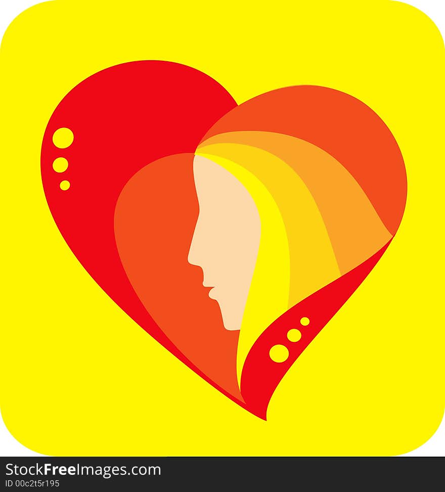 Abstract girl's profile in multicolored heart. Abstract girl's profile in multicolored heart