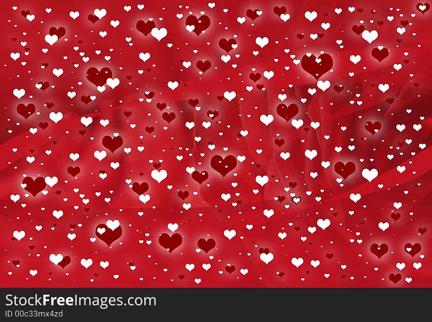 A red background with roses and hearts. A red background with roses and hearts