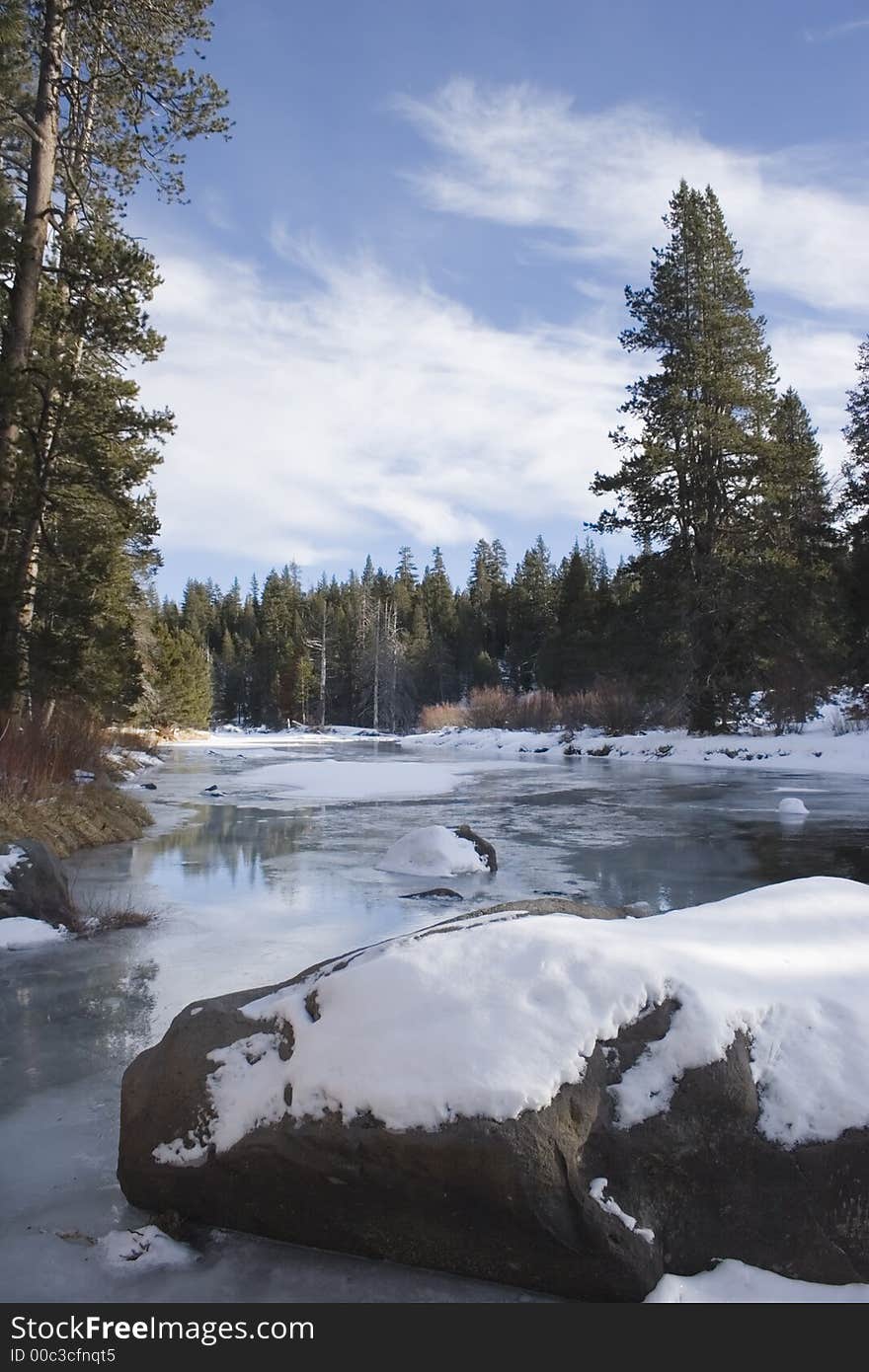 Icy river in Truckee, Ca