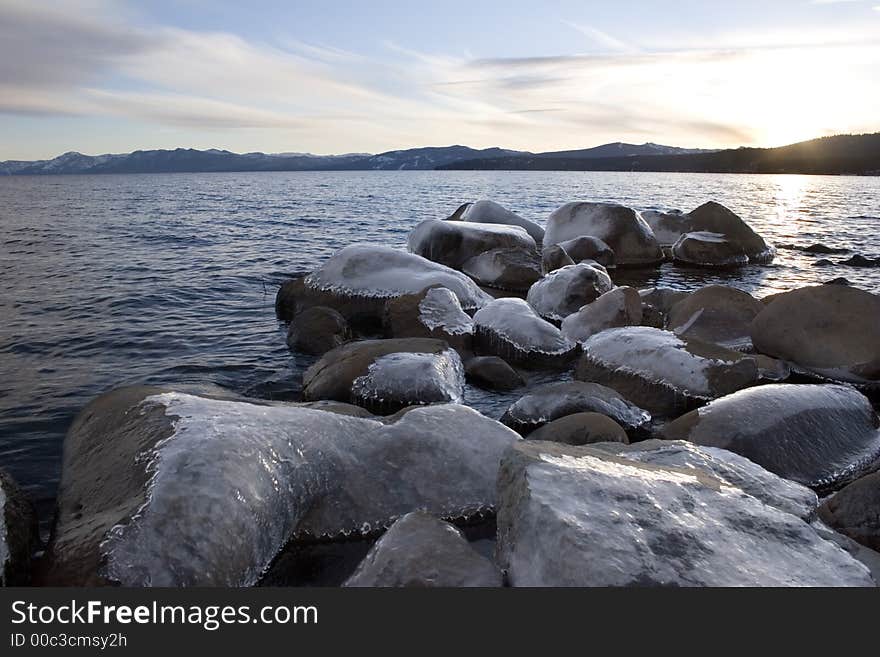 Frozen rocks along the shore of Lake Tahoe, Ca. Frozen rocks along the shore of Lake Tahoe, Ca