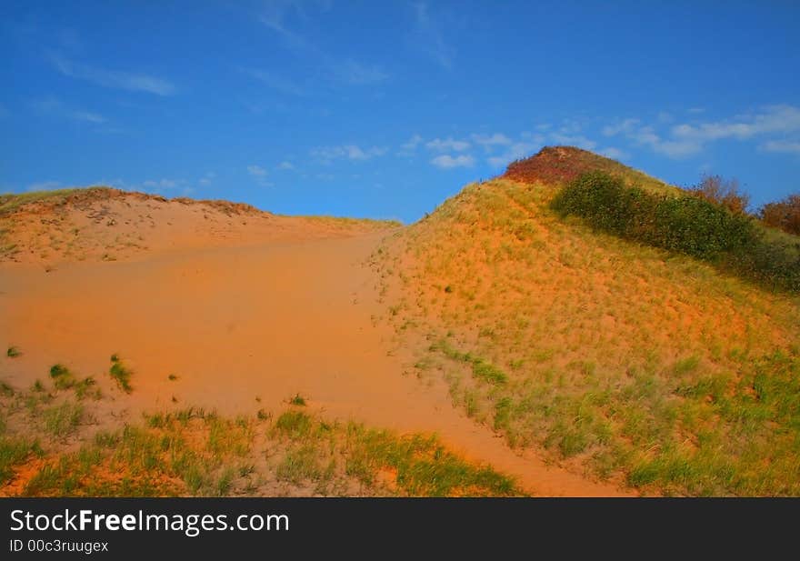 Sand dunes along lake superior shore