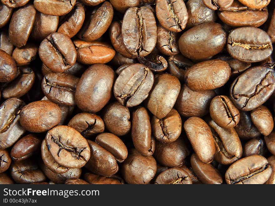 Extreme close-up view of beans of coffee. Extreme close-up view of beans of coffee