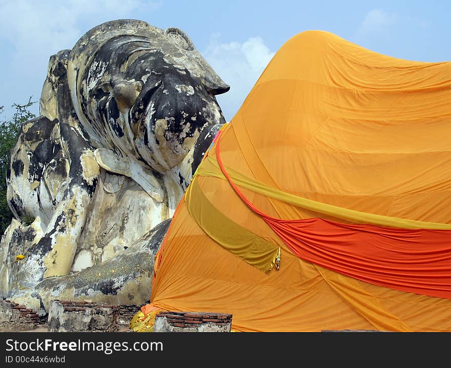 Buddah coverd  in saffron   ayutthaya thailand