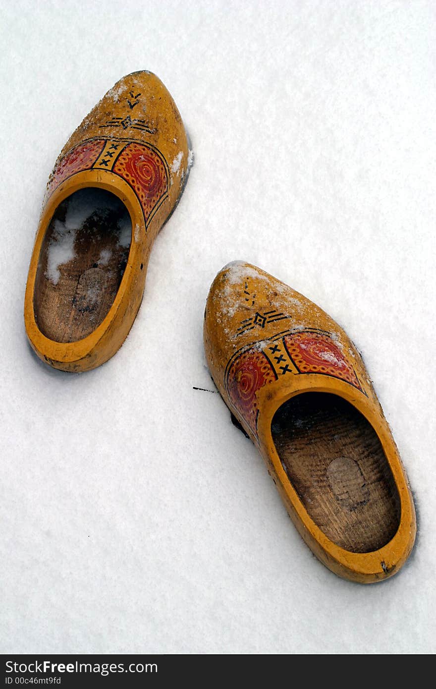 Dutch Wooden Shoes In The Snow