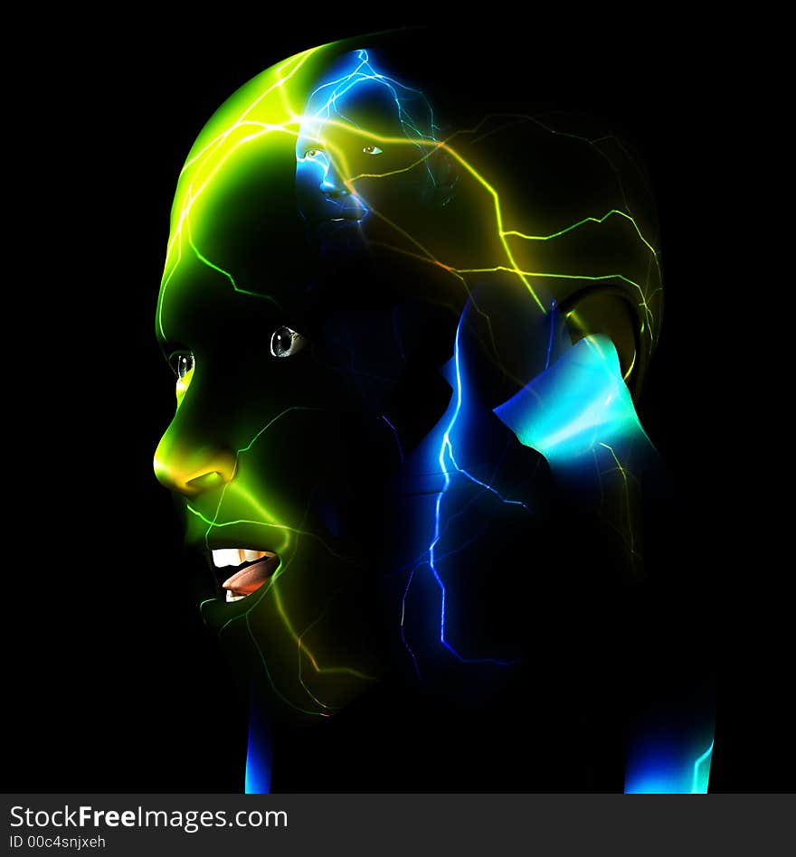 An abstract image of two men with energy or lightning for a head. An abstract image of two men with energy or lightning for a head.